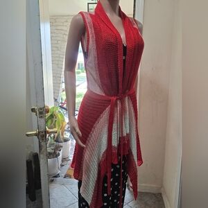 Red and White Women's Knit Sweater Vest